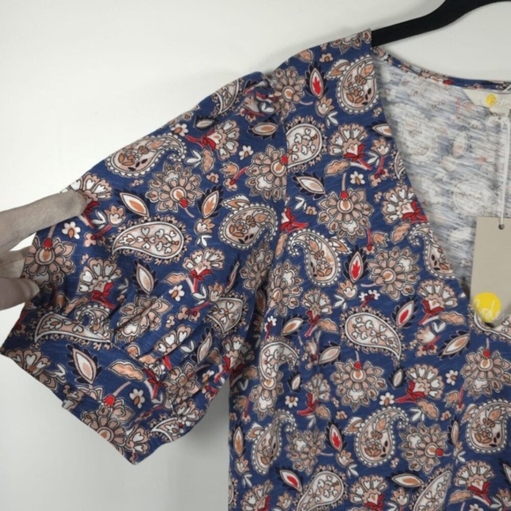 NWT BODEN V Neck Puff Sleeve Paisley Jersey Mini Dress‎ Cotton D0555 Size 12L - Picture 6 of 16
